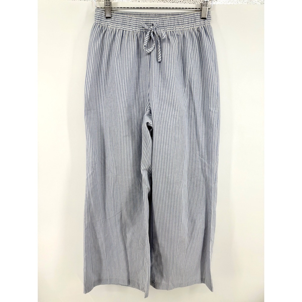 Princess Polly Blue White Striped Wide Leg Pants Drawstring Waist Size 4